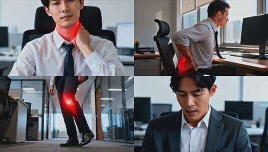 职场人士颈肩腰腿心脏痛身体疼痛职业病高清在线视频素材下载