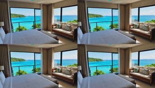 海景房内景及窗外海景高清在线视频素材下载