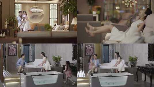 温馨家庭看房选购家具一家人商场看家具高清在线视频素材下载