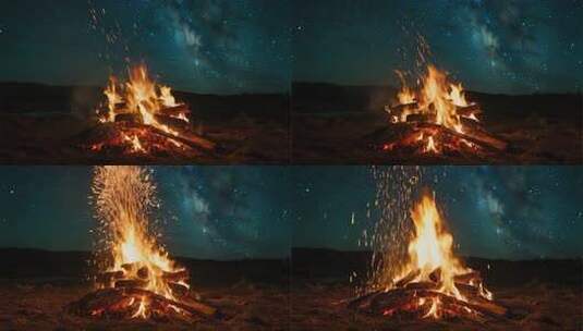 跨年星空篝火晚会温暖治愈氛围画面高清在线视频素材下载