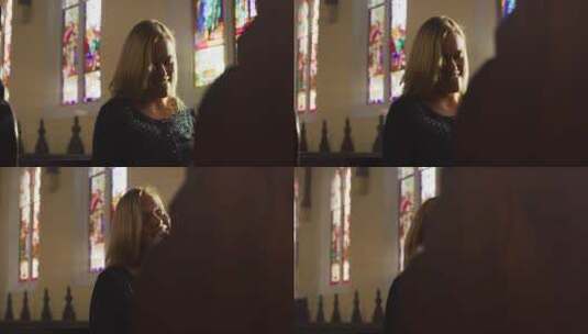 女孩在教堂祷告高清在线视频素材下载