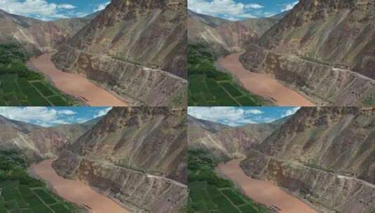 G214滇藏公路澜沧江航拍风光高清在线视频素材下载