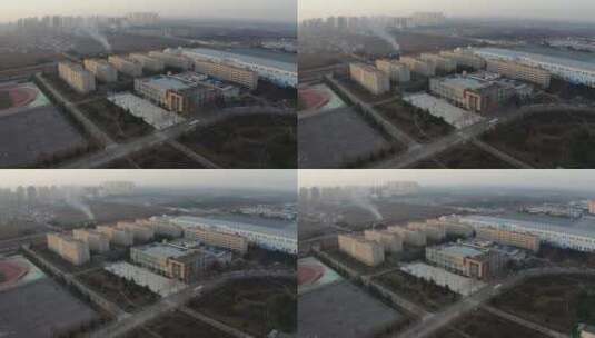 陕西省西安市西安石油大学冬季日落航拍高清在线视频素材下载