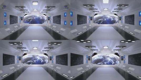 穿梭高科技空旷太空舱和舷窗地球C4D动画高清在线视频素材下载
