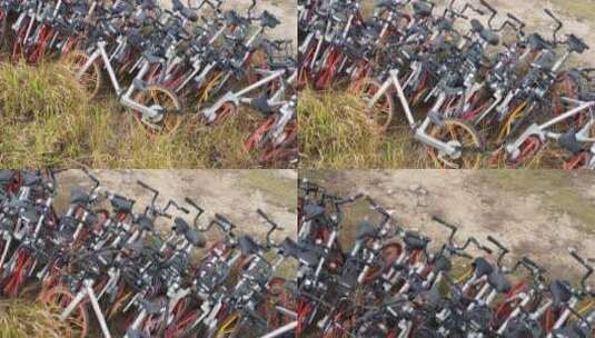 废弃共享单车航拍高清在线视频素材下载