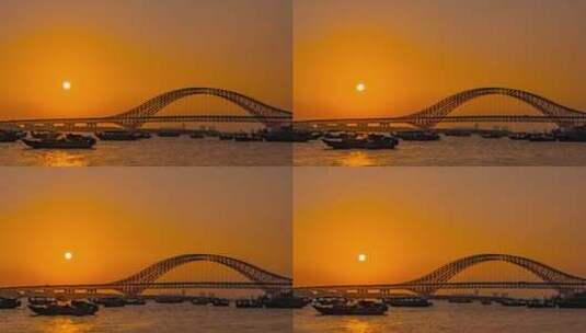 广州南沙明珠湾大桥日落基建跨海大桥延时高清在线视频素材下载