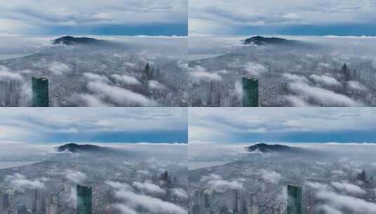 航拍南京平流雾云海风光高清在线视频素材下载