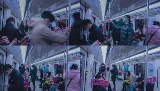 城市地铁车厢人流流动延时摄影拍摄01高清在线视频素材下载