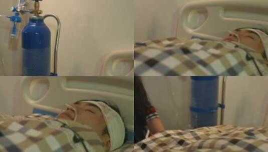 男子受伤在病床吸氧气高清在线视频素材下载