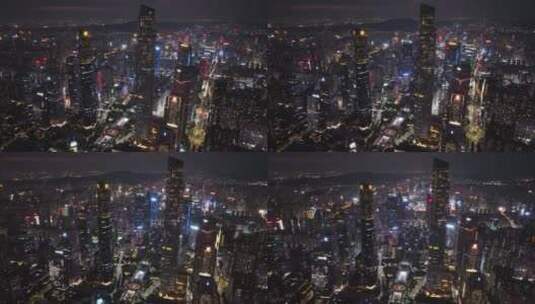 航拍珠江新城内透夜景高清在线视频素材下载