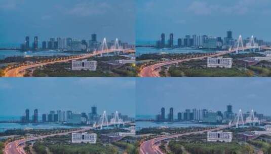 中国海南海口海甸河世纪大桥车流延时摄影高清在线视频素材下载