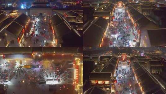 春节航拍即墨古城夜景-张灯结彩过年味高清在线视频素材下载