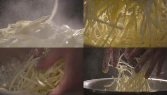 面粉拌土豆丝-高速摄影高清在线视频素材下载