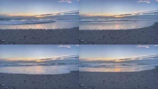 傍晚海浪冲刷贝壳沙滩高清在线视频素材下载