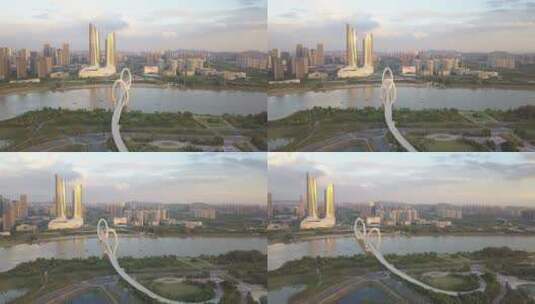 南京青奥中心和南京眼航拍高清在线视频素材下载