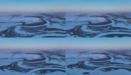 航拍海拉尔河湿地雪景暮色高清在线视频素材下载