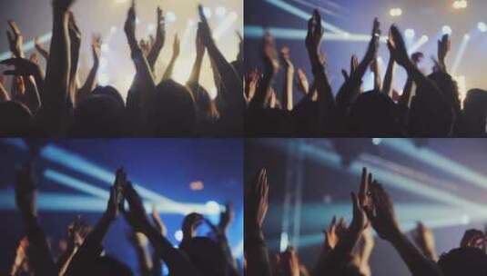 演唱会酒吧舞池人群挥舞着手臂拍手跳跃高清在线视频素材下载