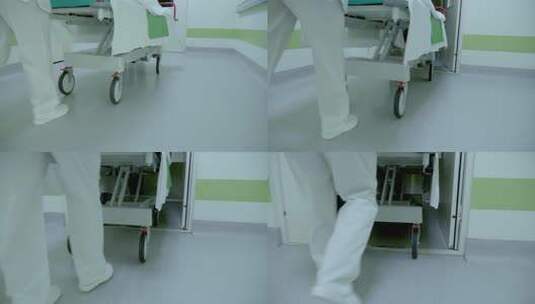 医务人员移动轮床通过走廊高清在线视频素材下载