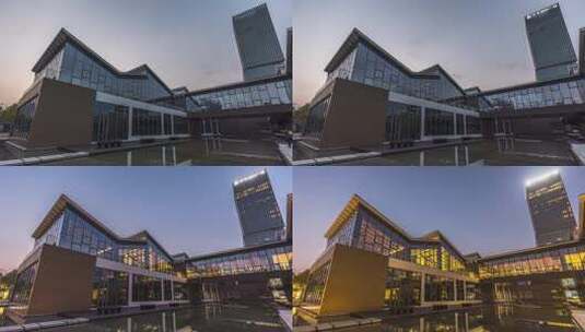 上海嘉定图书馆日转夜延时摄影4K高清在线视频素材下载