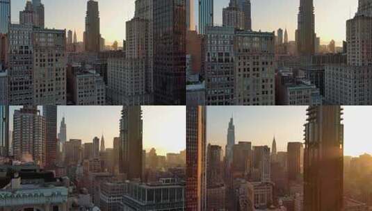 4K城市航拍纽约曼哈顿城市建筑摩天大楼日出高清在线视频素材下载