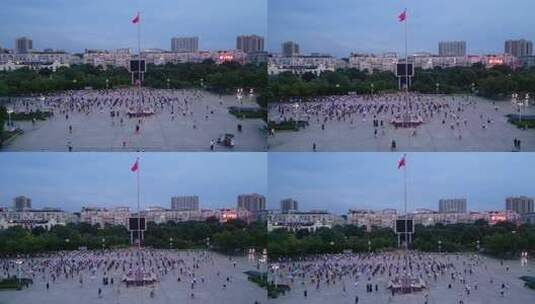 江西萍乡润达国际秋收起义广场夜景蓝调航拍高清在线视频素材下载