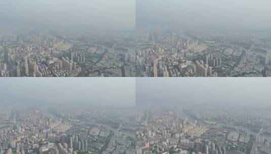 阴雨天福州航拍城市下雨天建筑云雾缭绕风光高清在线视频素材下载
