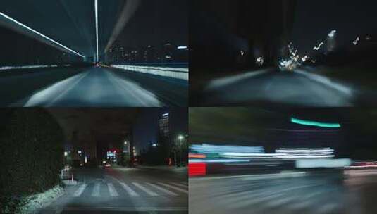 夜晚时候开车穿过杭州时代大桥高清在线视频素材下载