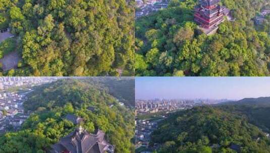 航拍杭州吴山城隍阁建筑风景视频高清在线视频素材下载