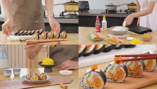 海苔寿司卷料理高清在线视频素材下载