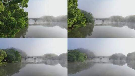 丽水缙云仙都风景区鼎湖峰村庄日出云海航拍高清在线视频素材下载