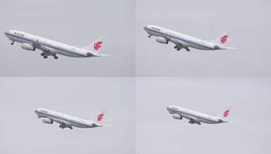 中国国际航空公司飞机在浦东机场起飞高清在线视频素材下载