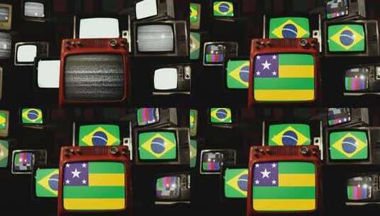 复古电视上的巴西塞尔希佩州国旗和巴西国旗。高清在线视频素材下载