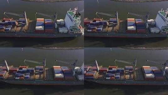 城市航拍万吨货轮进入海港港口墨尔本高清在线视频素材下载