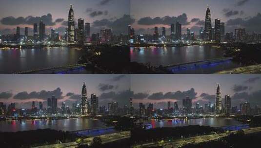 深圳南山区深圳湾夜景航拍高清在线视频素材下载