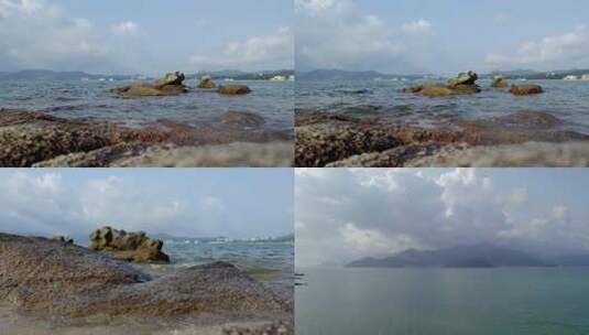 广东深圳大鹏半岛教场尾沙滩海浪礁石高清在线视频素材下载