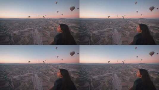 女人的热气球之旅高清在线视频素材下载