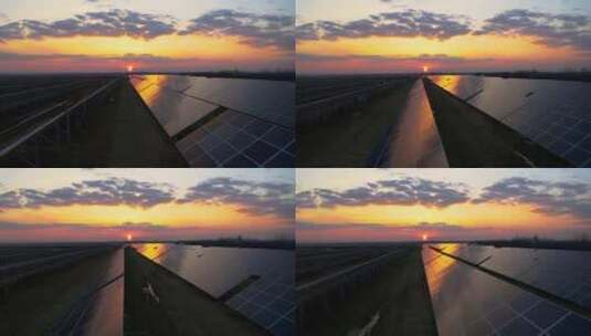 太阳能电池板，日出，太阳能鸟瞰图高清在线视频素材下载