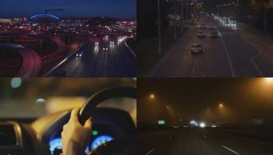 城市夜晚开车行驶4K高清在线视频素材下载