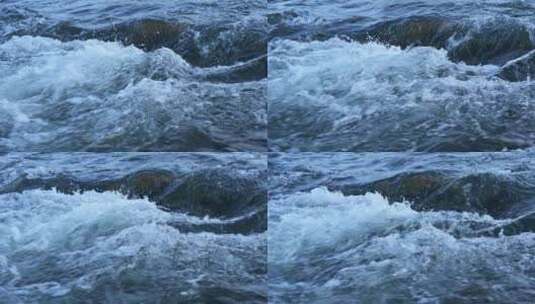 波涛汹涌的溪水水流慢镜头高清在线视频素材下载