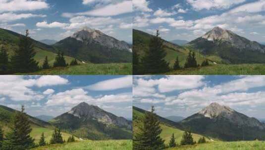 在阿尔卑斯山徒步旅行阳光明媚的夏季自然与蓝天上的白云景观高清在线视频素材下载
