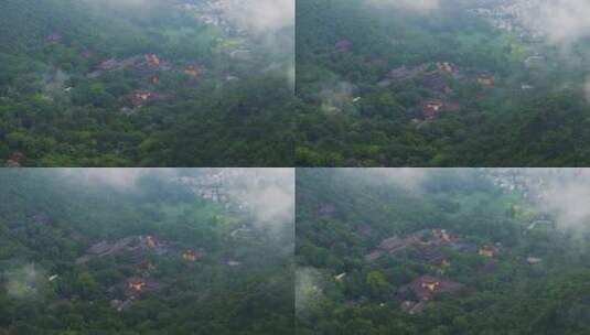 杭州西湖景区灵隐寺云雾航拍高清在线视频素材下载