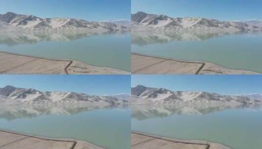 新疆沙漠旁边湖泊航拍高清在线视频素材下载