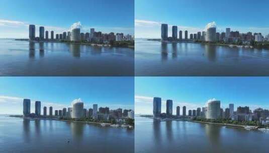 航拍海南省海口市美兰区滨海城市风光高清在线视频素材下载