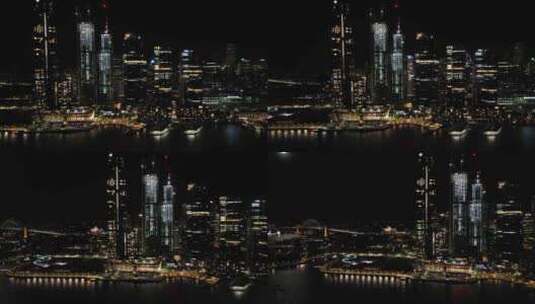 城市航拍澳大利亚悉尼港摩天大楼夜景灯光高清在线视频素材下载