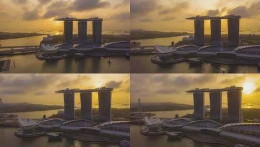新加坡滨海湾金沙日出时的天际线高清在线视频素材下载