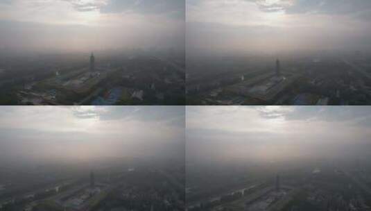 江苏南京城市清晨迷雾日出航拍高清在线视频素材下载