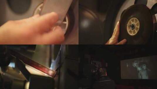 手触摸电影胶片卷盘特写高清在线视频素材下载