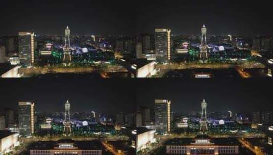 杭州城市夜景西湖广场航拍高清在线视频素材下载