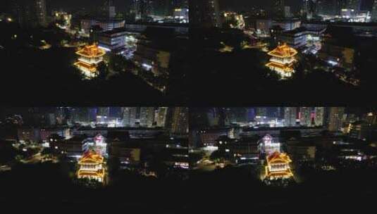 江苏徐州徐州黄楼公园夜景灯光航拍高清在线视频素材下载