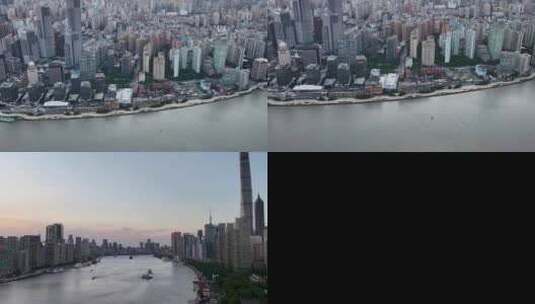 航拍上海日落城市建筑风光高清在线视频素材下载